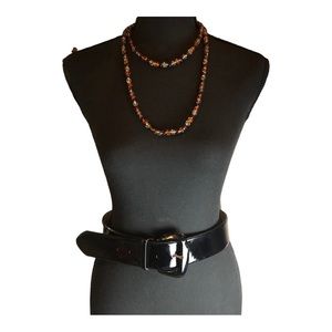 Another Line Inc Belt Women sz S Black Patent Leather Metal Buckle 2” Wide NWOT